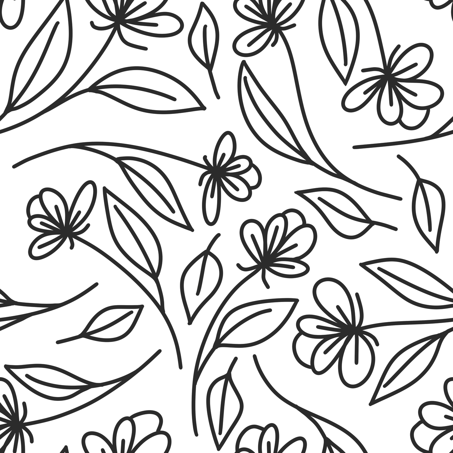 Black and white line floral pattern background